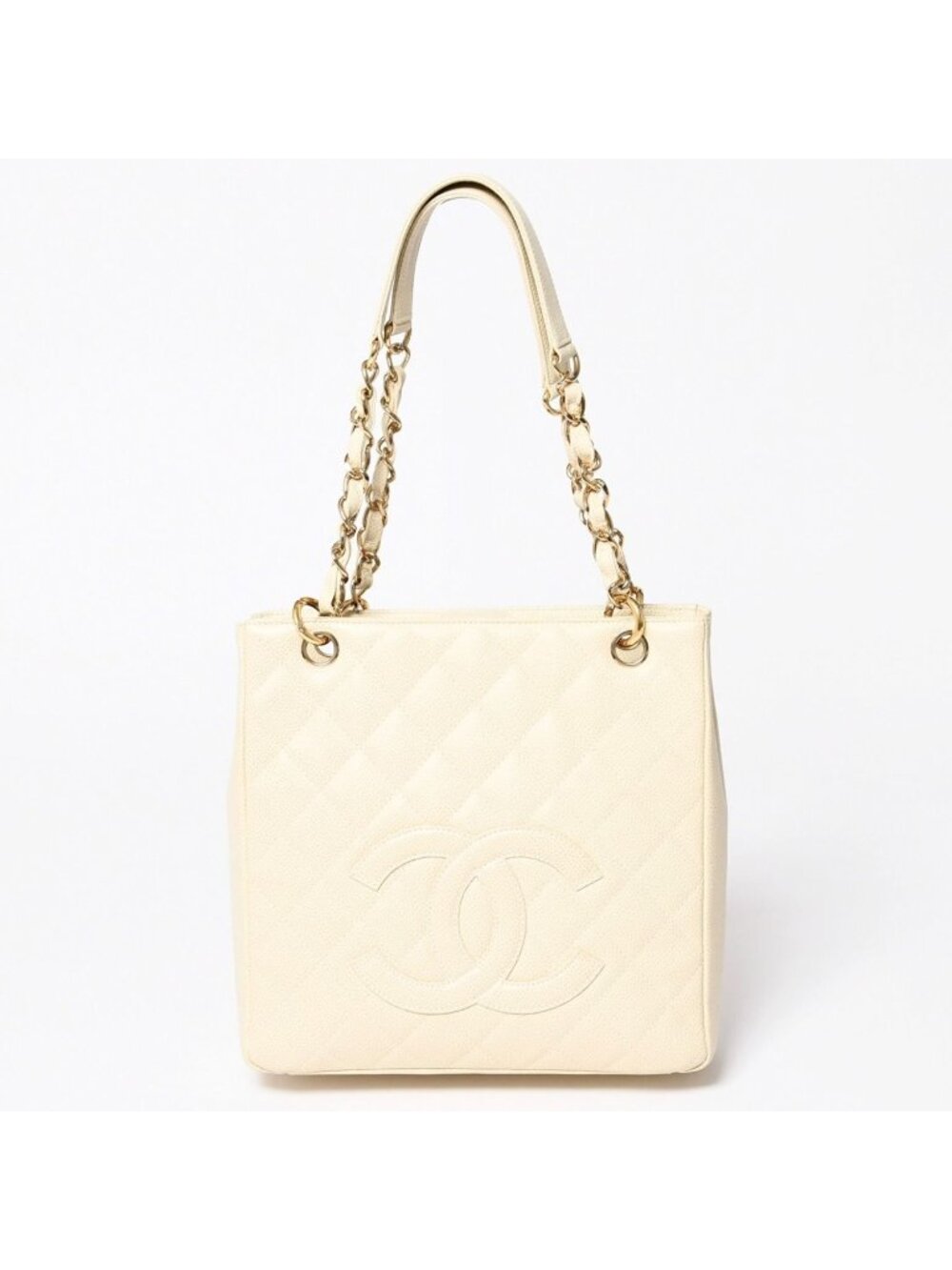 Chanel Petit Timeless Tote Bag Quilted Caviar Leather Light Beige CC Logo